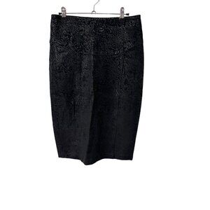 Vintage Leather Pencil Skirt Black Embossed Size 4